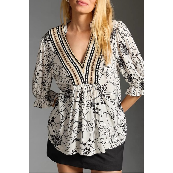 Anthropologie Tops - Anthropologie Bl-nk London Stephanie Top in Black & White Floral Print